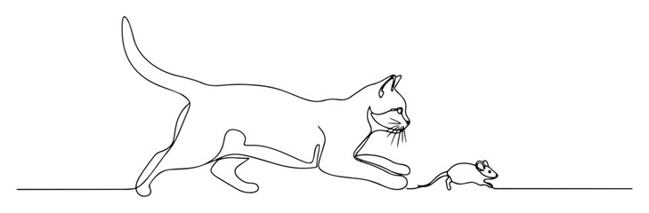 cat playing with toy mouse monoline vector laser cutting engraving