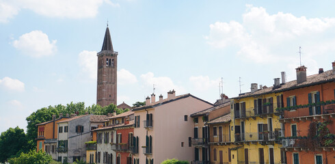 Aerial view of Verona with basilica of Saint Anastasia, Italy