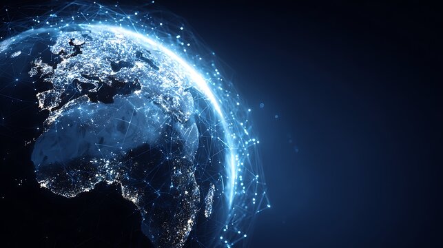 ProJune 23 United Nations Public Service Day concept with abstract glowing globe and network lines, global service theme on blue background .