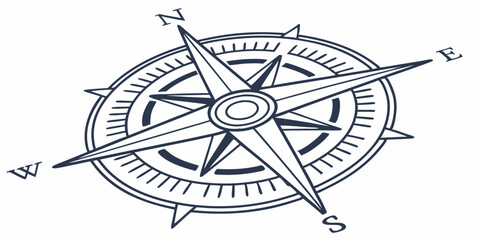  Navigational Precision: A detailed illustration of a classic compass, symbolizing direction and exploration with clean lines and a focus on cartographic accuracy.