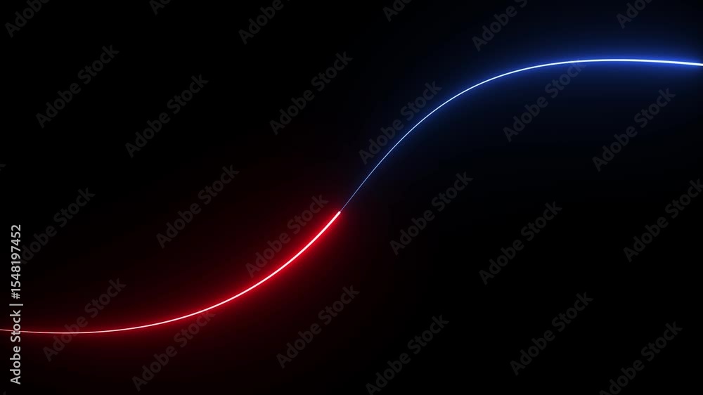 Poster abstract dynamic neon wave line seamless loop animation with glowing red and blue light trails flowi