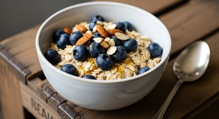 Delicious Oatmeal Breakfast Bowl with Blueberries and Almonds
