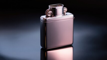 Chrome lighter placed on a reflective black surface with soft gradient lighting