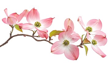 Elegant Blooming Pink Dogwood Branch Against a Pure White Backdrop in Spring