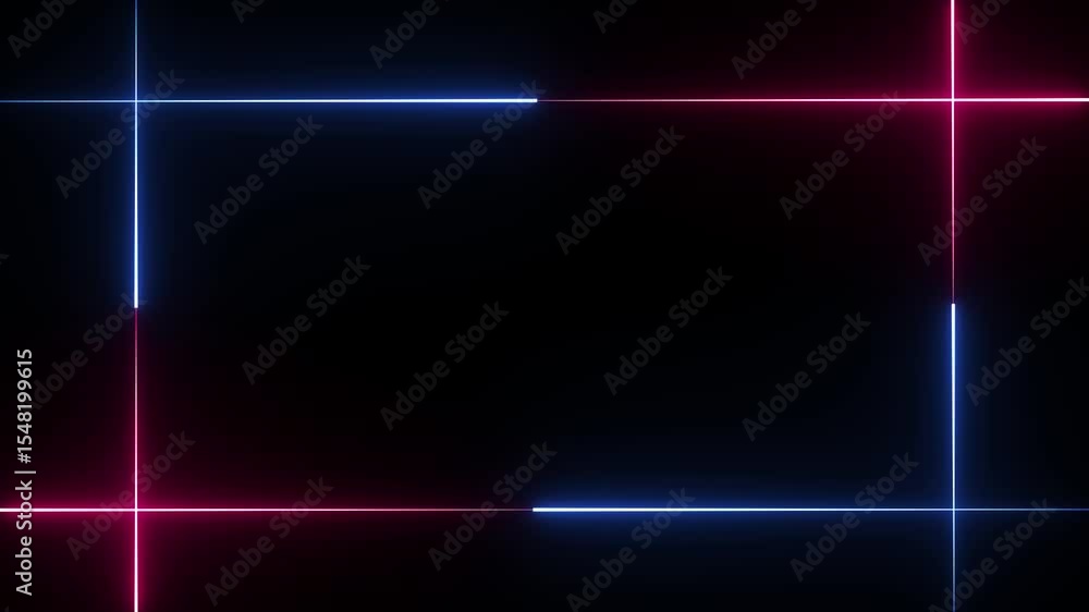 Poster abstract vibrant neon glow frame loop animation with glowing blue and pink lines moving on a dark bl