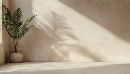 Minimalist room interior with natural light and shadows