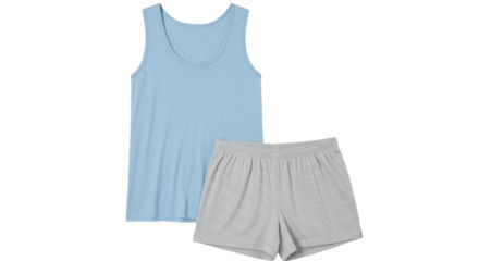 Light Blue Tank Top and Gray Shorts Set.