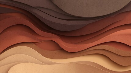 Wavy paper cut background in earthy tones with layered shadows and smooth depth .