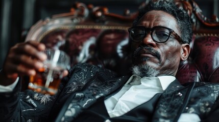 A distinguished gentleman exuding elegance while savoring his drink, representing sophistication, relaxation, and the art of enjoying life's finer pleasures.