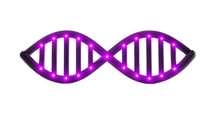 Fototapeta premium Glowing purple DNA helix with illuminated nodes represents genetic science and biotechnology. vibrant colors and futuristic design evoke innovation and research in molecular biology