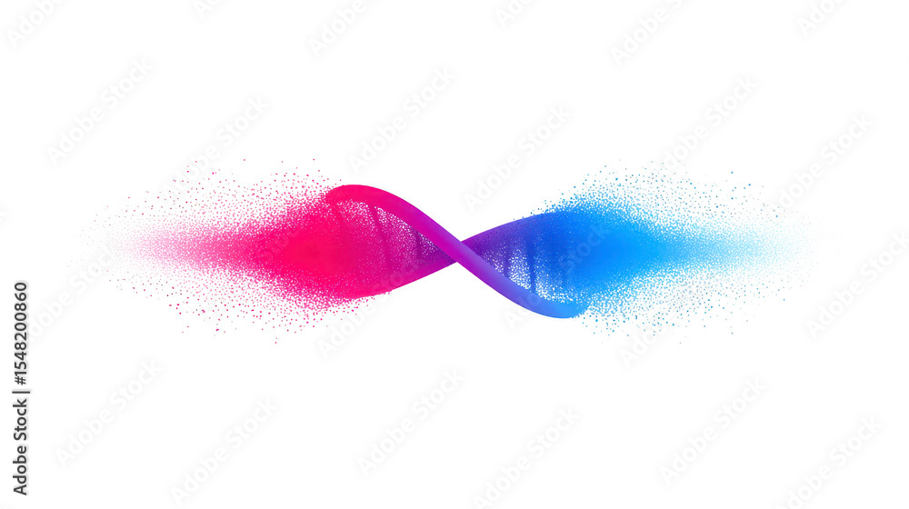 Poster vibrant abstract design features dynamic blend of pink and blue colors, creating swirling infinity s