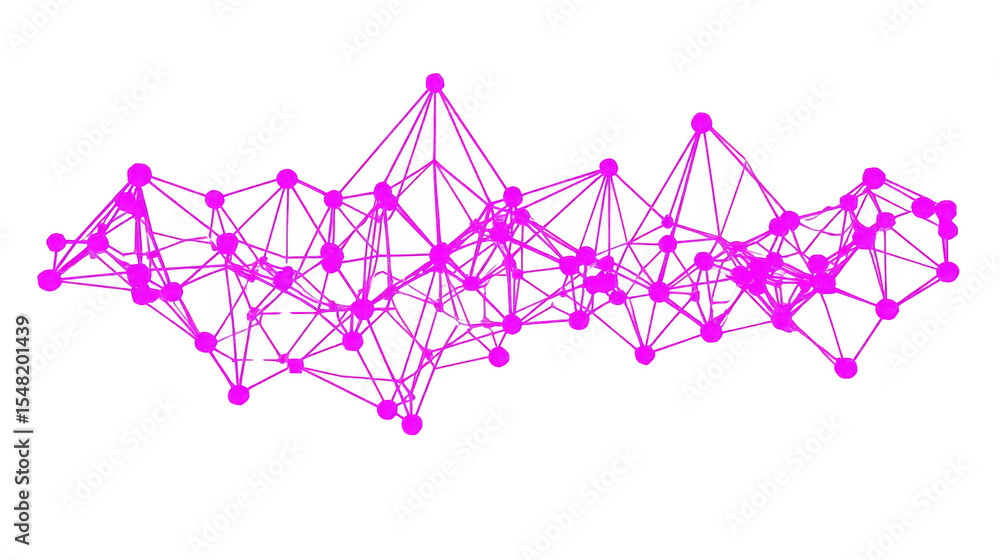 Poster vibrant, abstract network of interconnected nodes and lines in bright pink, representing digital or 