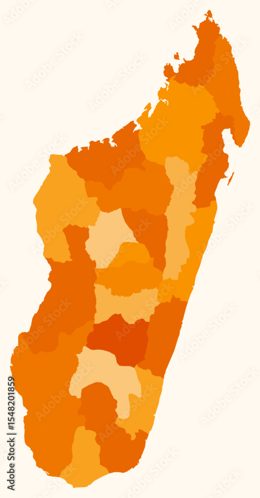 Poster map of madagascar with regions. just a simple country border map with region division. orange color 