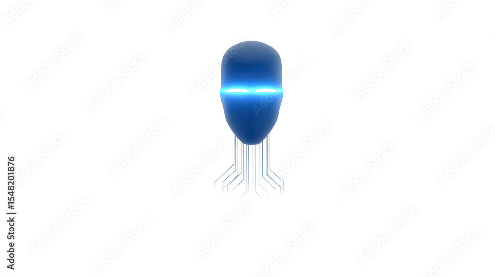 Aufkleber futuristic blue robotic head with glowing eyes and circuit like appendages creates sense of advanced