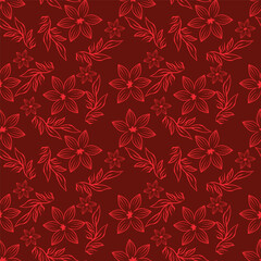 Artistic simple branches flowers peonies, dahlia and buds with leaves seamless pattern. Vector hand drawn. Retro, vintage, pastel print. Template for design, fabric, fashion, wallpaper, textile
