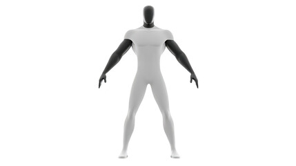 Humanoid figure with sleek, futuristic design stands in neutral pose. figure features monochromatic color scheme with smooth contours, emphasizing modern and minimalist aesthetic