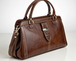 Brown leather business handbag isolated