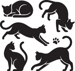 Vector Illustration of Black Cats in Various Poses for Pet Designs