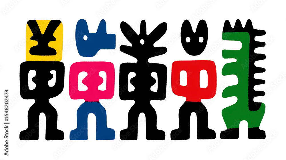 Aufkleber abstract figures with vibrant colors and geometric shapes create playful and artistic composition. d