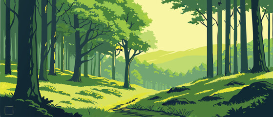 Beautiful Forest Landscape with Distant Mountain View