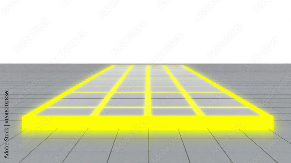 Poster glowing yellow grid pattern on tiled floor creates futuristic and vibrant atmosphere. illuminated de