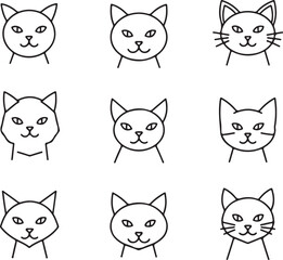 Fototapeta premium Nine Pixel Art Cat Faces: A Collection of Simple Feline Illustrations