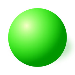 A glossy, bright green sphere with subtle shading, set against a plain white background.