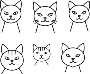 Fototapeta premium Six Simple Cat Head Illustrations: Line Art Designs