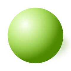 A glossy green sphere with a soft shadow, set against a white background, giving a vibrant and three-dimensional appearance.