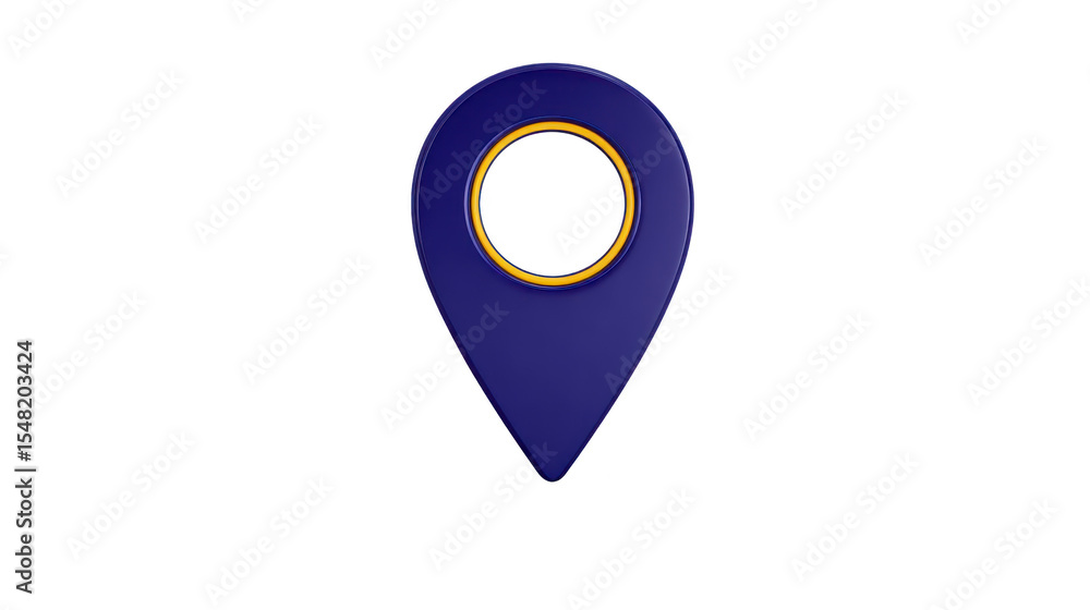 Poster blue and gold location pin icon with circular cutout in center, symbolizing navigation and positioni