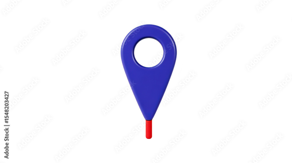 Poster blue and red location pin icon with circular hole in center, symbolizing navigation and direction. d