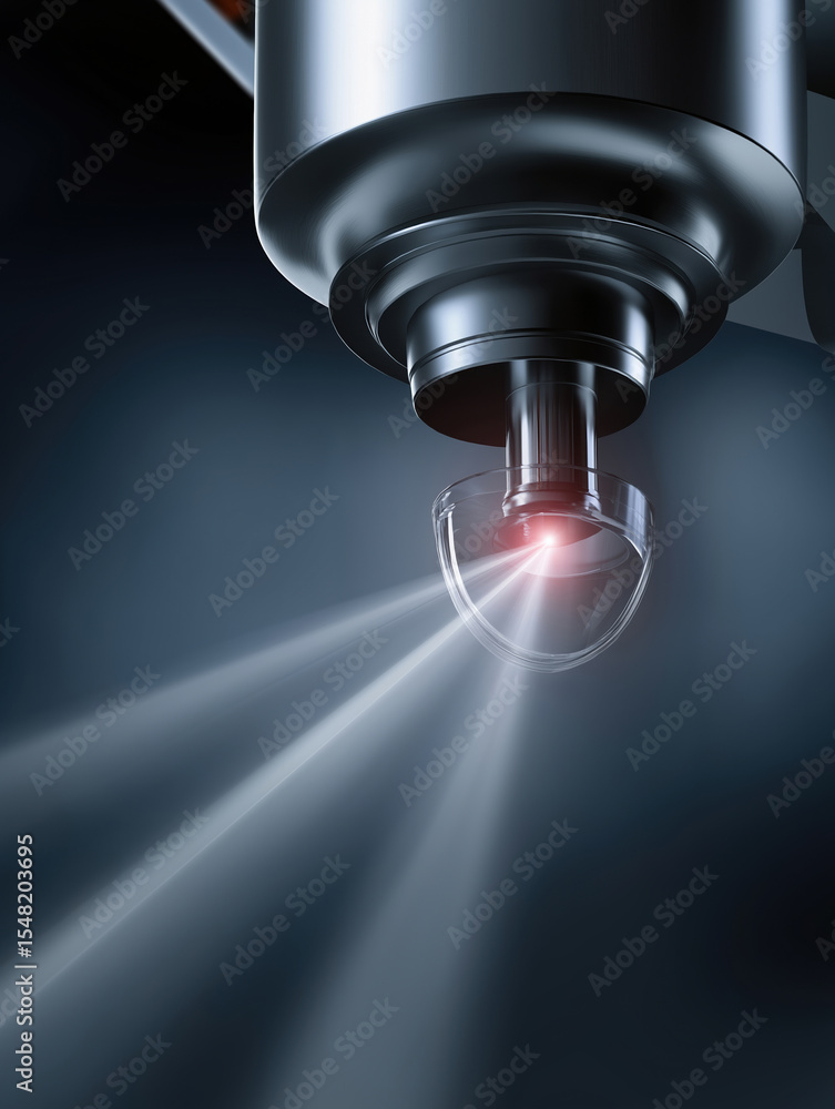 Poster high-tech laser emitting light in a dark environment during precision work session