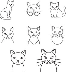 Nine Line Art Cat Illustrations:  Simple Kitten Drawings, Pet Portraits, Minimalist Cat Designs for Kids, Coloring Pages, and More