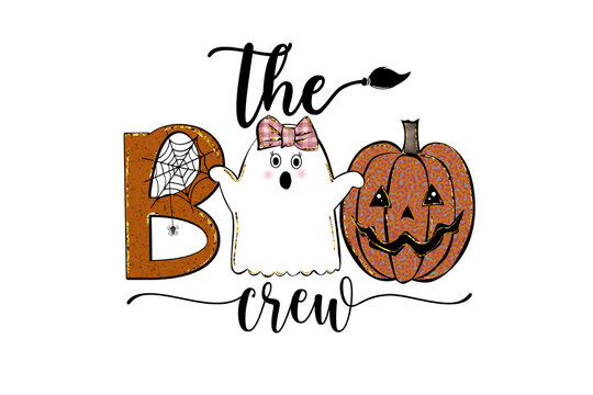 The boo crew design with ghost and pumpkin isolated on transparent background