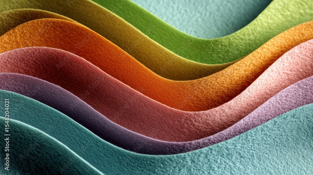 Poster vibrant sheets of textured paper in various colors create undulating layers. the interplay of hues a