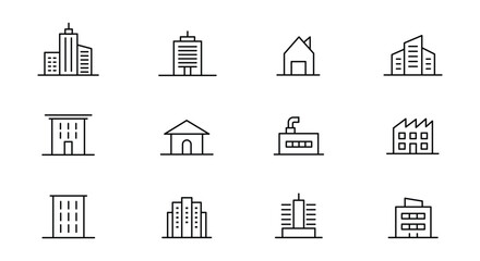 Buildings line icon set , Simple line set of building icons. vector illustration .