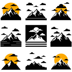 A set of dynamic mountain peak silhouettes capturing the energy of wind-swept ridges and bold geological forms