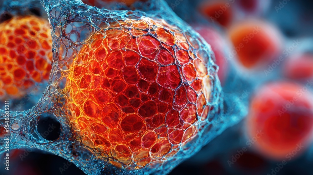 Poster vibrant cellular structures exhibit complex textures and shapes, highlighting their intricate patter