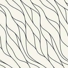 Vector seamless pattern. Stylised linear ocean waves. Hand drawn graphic sea waves. Tileable monochrome swatch.