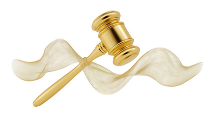 Golden gavel with flowing ribbon symbolizes justice and authority, often used in legal contexts or auctions. elegant design conveys sense of prestige and importance