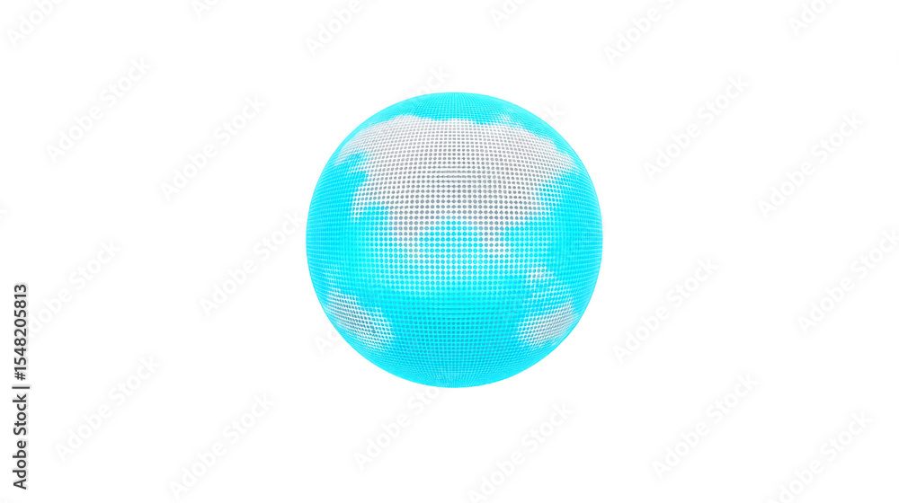 Poster digital globe with pixelated texture and blue and white color scheme, representing stylized earth. d