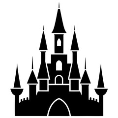 Obraz premium A fairytale castle silhouette is isolated on white background
