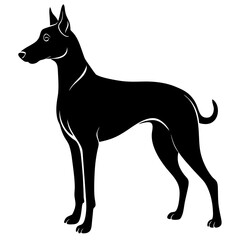 Black silhouette of a dog standing isolated on white background