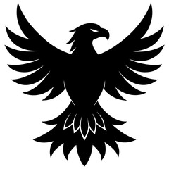 Obraz premium Black silhouette of an eagle with wings spread isolated on white background