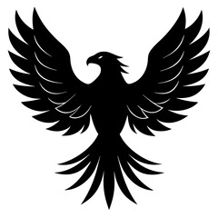 Obraz premium Black silhouette of an eagle with wings spread isolated on white background