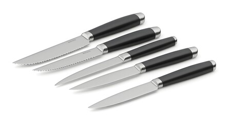 Fototapeta premium Set of Four Modern Steak Knives with Black Handles - Professional Cutlery for Home or Restaurant