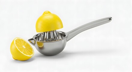Stainless Steel Lemon Juicer with Fresh Lemons - Kitchen Utensil Stock Photo