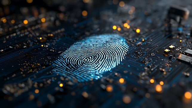 Fingerprint on microchip, digital security and technology innovation, cybersecurity concept, futuristic identity verification, Data Privacy Day .