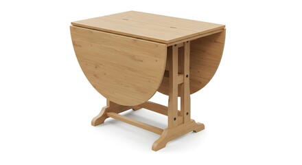 Fototapeta premium Wooden Drop-Leaf Table, Space-Saving Design, Natural Finish