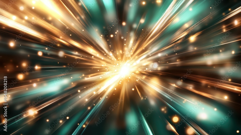 Poster an explosion of light rays creating a vibrant and dynamic visual effect, with a blend of colors that